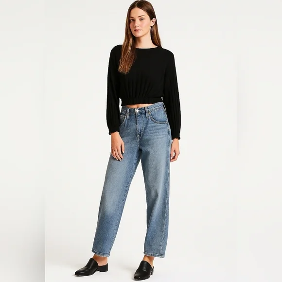 We The Free Womens Black Cropped Ribbed Knit Long Sleeve Top S - Picture 1 of 13